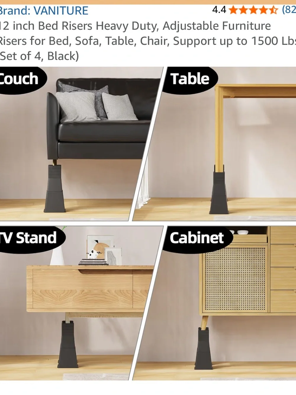 Black Furniture Risers - Set of 4